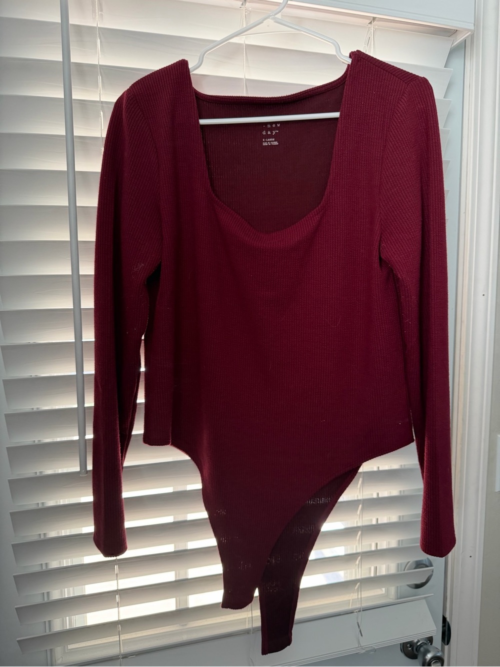 a new day Ribbed Long-Sleeve Scoop Neck Bodysuit - Burgundy
